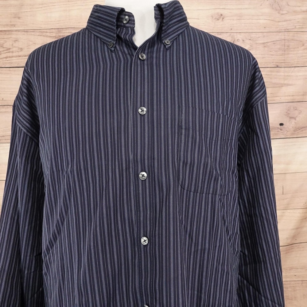 Van Heusen Shirt Mens 3XL Blue Stripe Long Sleeve Button-Up Cotton Pocket Casual